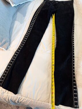 Black Stud-Trim Boot Cut suede leather Pants